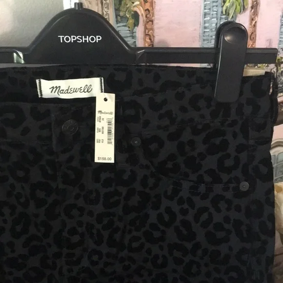 NWT✨$158 MADEWELL✨Flocked Velvet Black Leopard Denim Jeans Limited Ed Size 28,31 - Picture 3 of 11